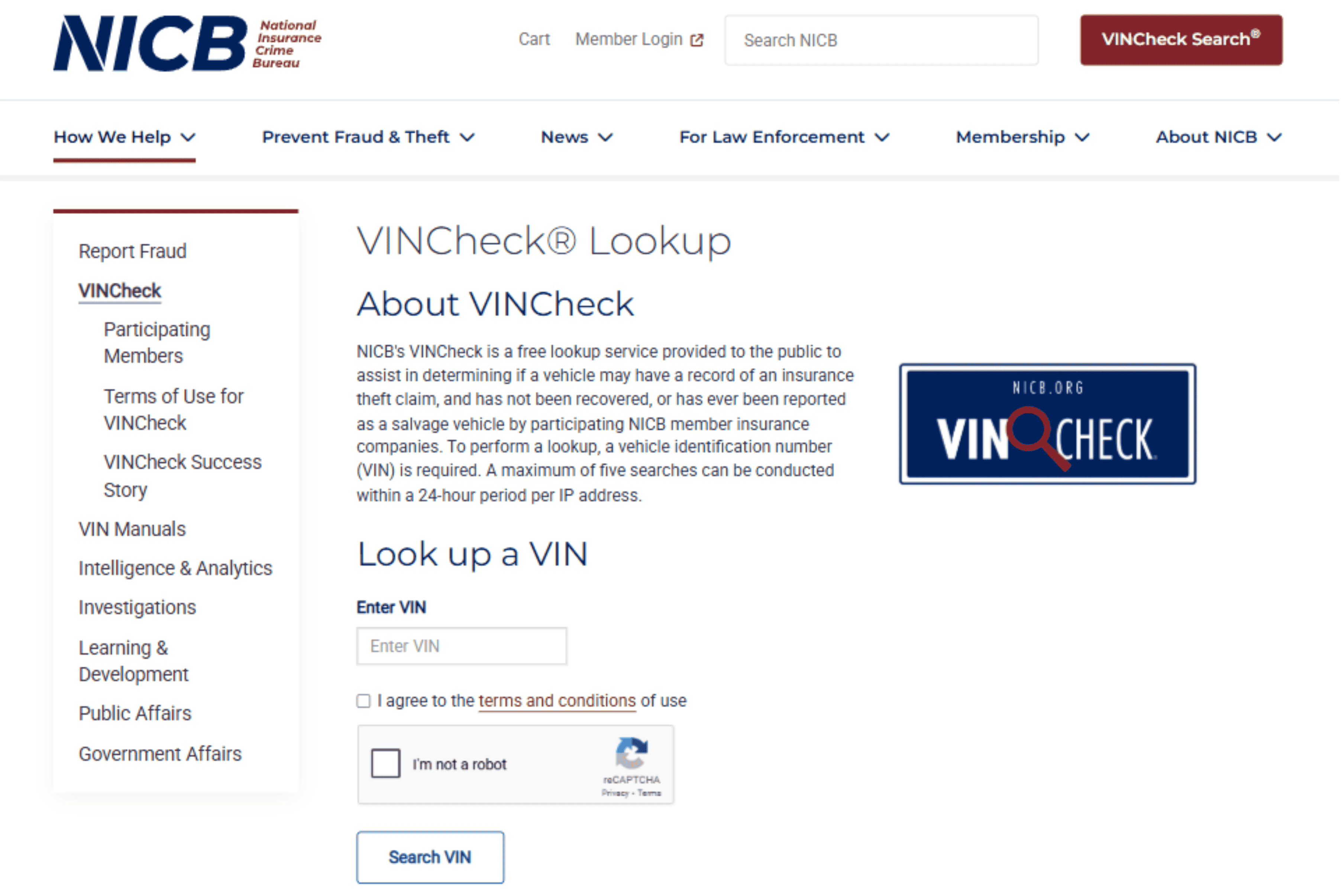 NICB VinCheck Lookup