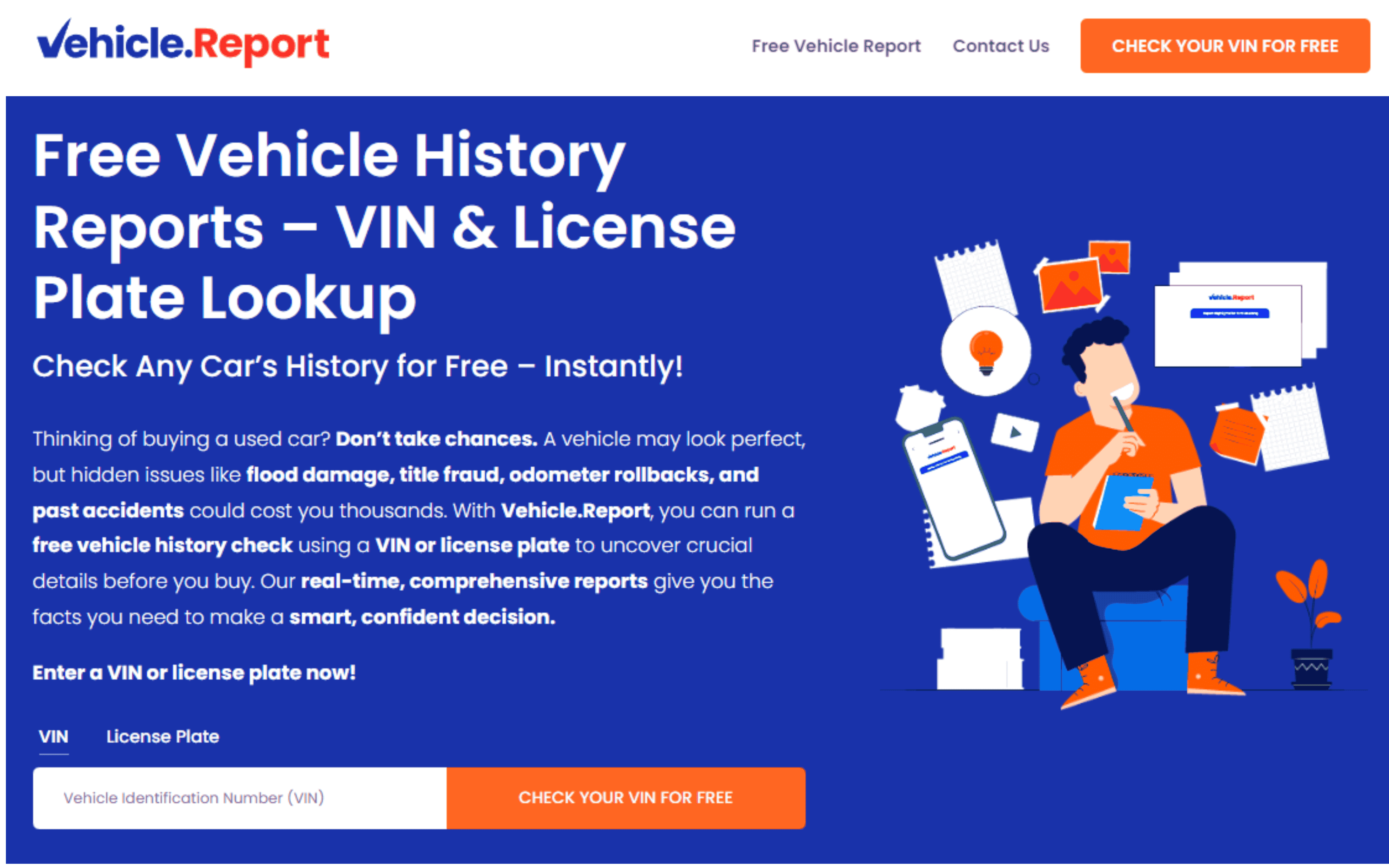 Vehicle.report Landing Page